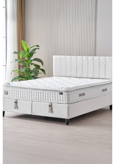 Zambak Çift Kişilik Sandıklı Baza Antibakteriyel Ortopedik Paket Yaylı Pedli Yatak 3 Lü Set 150 x 200