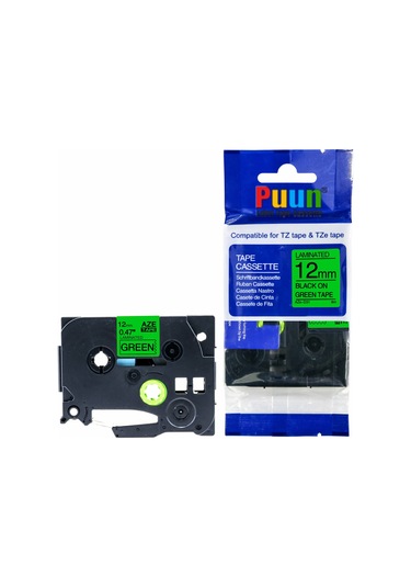 Puun Brother P-Touch TZE-D31 12MM x 8m Fosforlu Yeşil Green Üzeri