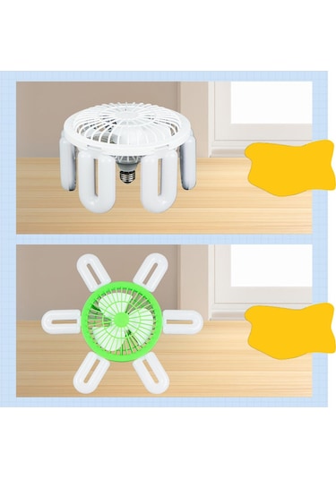 Homyl E27 Soket Fan Işık Küçük Tavan Vantilatörü Yeşil