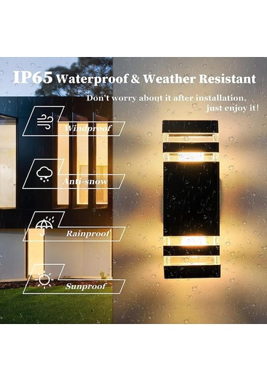 Springsun Siyah Modern Dış Cephe Led Duvar Lambası, İki Yönlü Işık, Su Geçirmez, Bahçe/portakal, E27 10w Ampul Dahil, 1 Adet