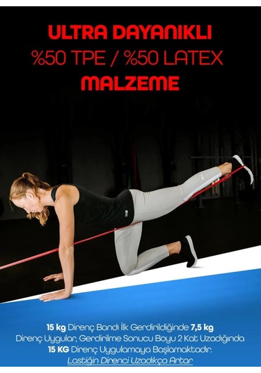 15 Kg Kırmızı Barfiks Direnç Bandı Orta Sert Kas Geliştirme Pilates Fitness Lastiği Kırmızı