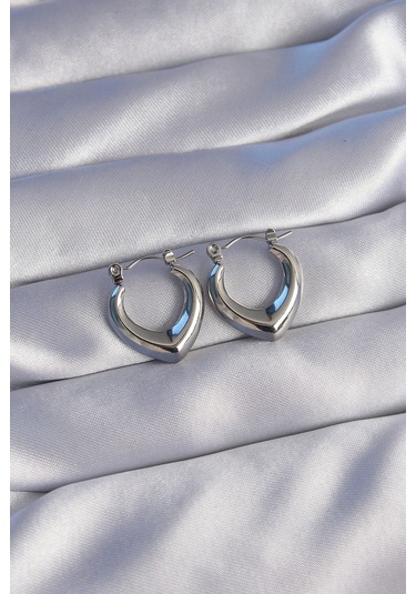 316l Çelik Gümüş Renk İçi Oval Tasarımlı Küpe Renkli