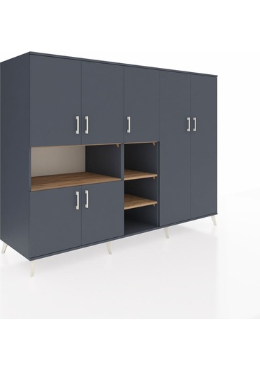 Kronos Dolap 13 Raflı 7 Kapaklı 220x59x163 Antrasit-antrasit/çam Antrasit-antrasit/çam