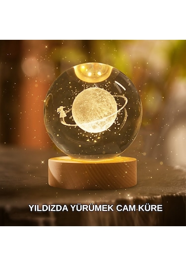 Ahşap Standlı Sarı Işıklı Dekoratif Küre Kız Figürü Tasarım