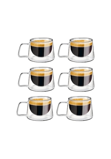 6 Adet 120 Ml Çift Cidarlı Cam Kahve Espresso Bardağı Mıt1284 Şeffaf