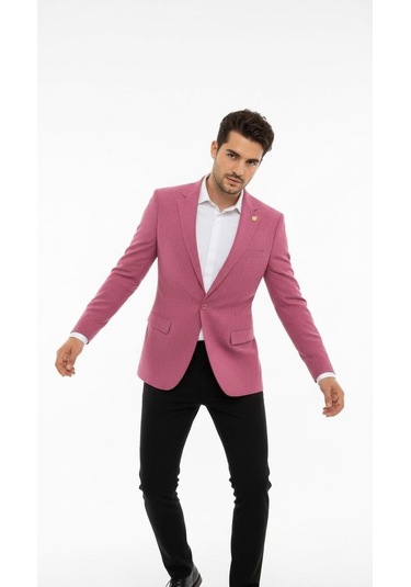 Plus Scorpion Gül Kurusu Erkek Slim Fit Tek Düğmeli Blazer Ceket Astarlı, Şık Ve Modern Kesim Gülkurusu