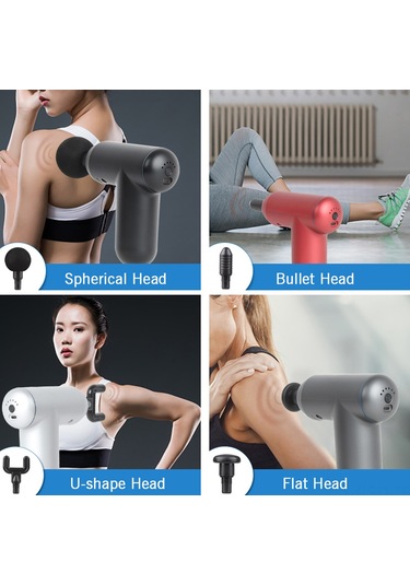 Samdoo Mini Fasya Silahı: 6 Hız Ayarı, 4 Masaj Ucu, Dahili Li-pol Batarya İle Ev Ve Dışarıda Kas Gerginliği Alıcı - Gri Çok Renkli
