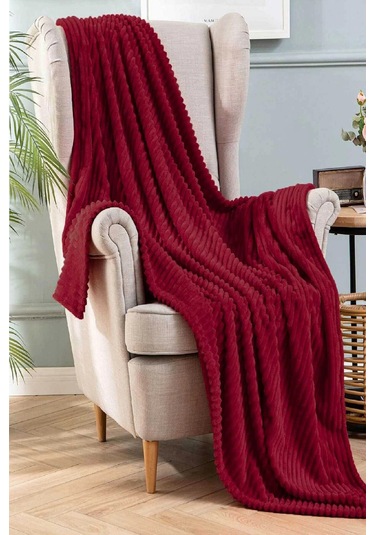 Tek Kişilik Çizgili Tv Battaniyesi 130x180 Cm Bordo Bordo