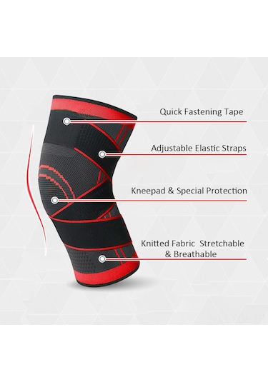Padalink Unisex Spor Dizlikleri - Nefes Alabilen Basınçlı Koşu Ve Bisiklet Diz Koruyucu, Çift Paket, Kırmızı, M Boy Kırmızı