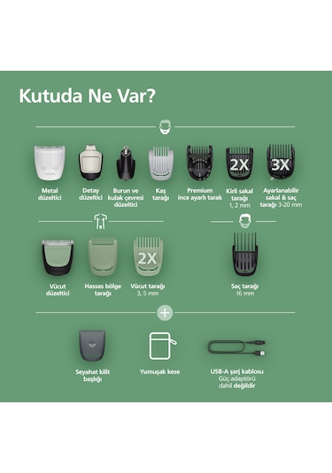 Philips 16'sı 1 Arada Erkek Bakım Seti MG9532/15-yüz/saç/vücut (ISLAK/KURU KULLANIM)