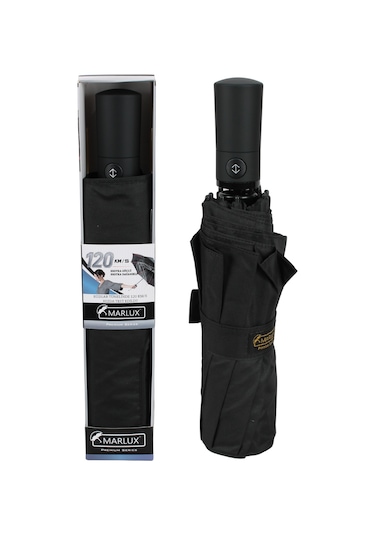 Marlux Ekstra Güçlendirilmiş Tam Otomatik Rüzgar Şemsiyesi 10 Fiber Tel Siyah Mpr2011m Siyah