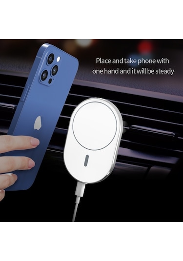 X19 Magsafe Araç Hava Çıkışı Kelepçe Tutucu 15w Hızlı Şarj Qi Manyetik Kablosuz Şarj Cihazı Siyah