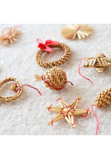 Gajeena Kutup Yıldızı Ve Kar Tanesi Figürlü Buğday Sapı Noel Ağaç Zırhlari - 16'lı 200g Noel Dekorasyon Malzemeleri Haki
