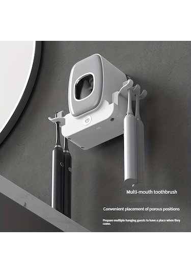 Açık Gri Akıllı Uv Diş Fırçası Temizleyici Tutucu, Duvara Monte Uv Diş Fırçası Temizleyici Tutucu, Banyo Diş Fırçası Temizleyici Açık Gri