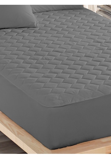 Sessiz Alez Gri Yatak Koruyucu Pamuklu Kapitoneli Fitted Çift Kişilik