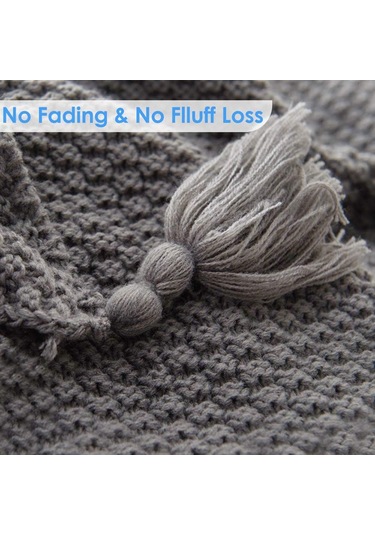 Kalın Örme Battaniye, Süper Yumuşak, Rahat, Tüylü, Sıcak, Dekoratif Püsküllü Açık Gri Battaniye Diğer