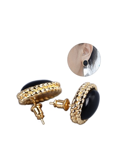 Tenfowee Vintage Bakır 18k Altın Kaplama Siyah Achat Küpe Kadınlar İçin Stres Azaltıcı Zirve Stil Güzellik Aksesuarı Diğer