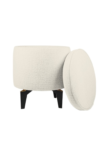 Gazzini Furniture Rio Retro Ayaklı Sandıklı Silindir Dekoratif Puf - Beyaz