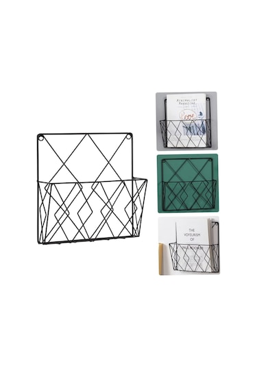 Konesam Duvar Montajlı Demir Tel Dergi Depolama Rafı - Gazete Ve Dosya Düzenleyici, Duvar Dekorasyonlu Saklama Aleti Siyah