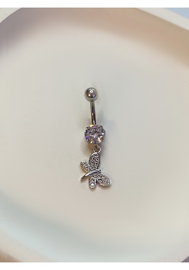Kadın Sallantılı Tektaş Kelebek Model Çelik Piercing Gümüş