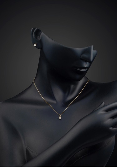 Bilezikci 14 Ayar Klasik Tektaş Altın Kolye Küpeli Set