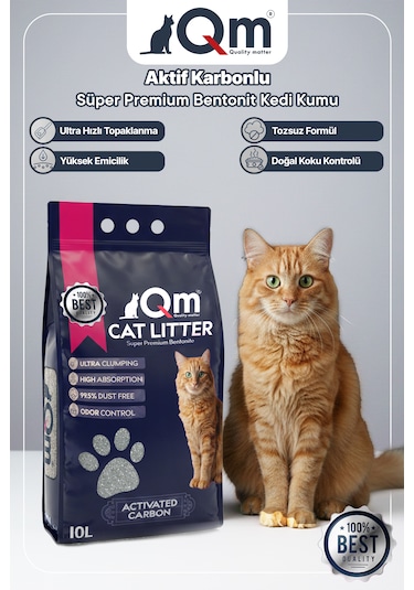 Qm Aktif Karbonlu Süper Premium Bentonit Kedi Kumu 10 L