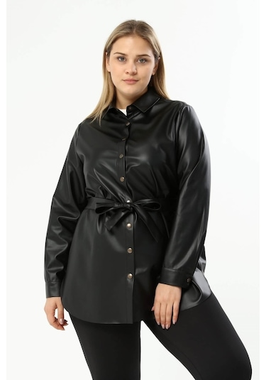 Suni Deri Kuşaklı Gömlek Ceket (523192260)