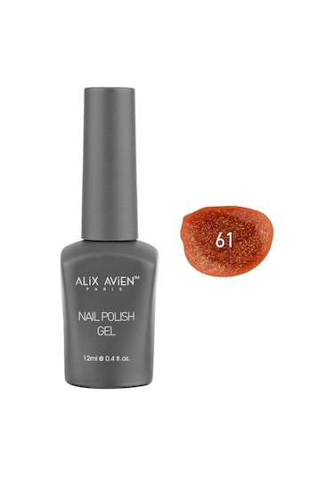 Alix Avien Işıltılı Turuncu Kalıcı Oje 61-yoğun Renk Veren Jel Oje 12 Ml-nail Uv Gel Polish 61