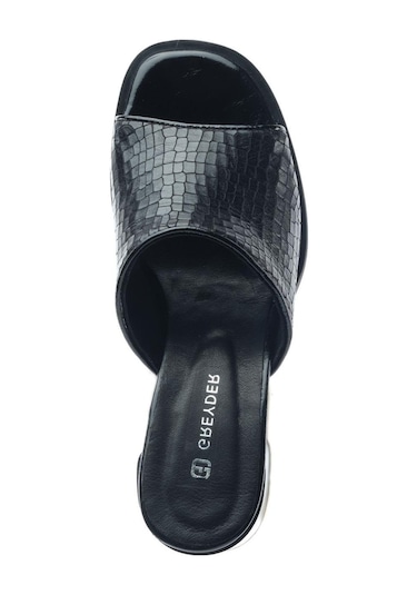 Greyder 34711 Siyah Hakiki Deri Topuklu Kadın Terlik-955 Siyah