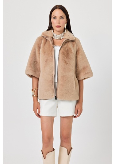 Cecilia Camel Kadın Tüylü Mont 001