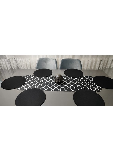 Y&S Home Tekstil Klasik Desenli Runner ve Supla Takımı 6'lı Siyah