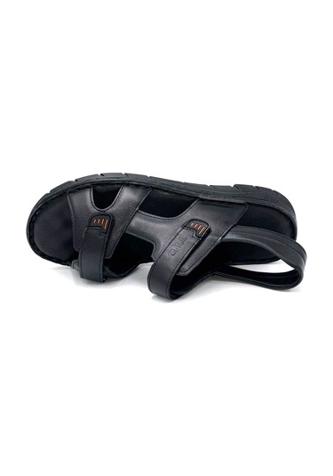 Kindep Tardelli Hakiki Deri Günlük Erkek Sandalet Siyah Siyah