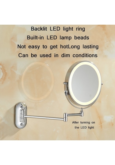 Cbtx Duvara Monte Yedi Kat Büyütme Çift Taraflı Led Işıklı Makyaj Aynası 8''