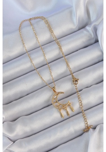 Dodes Dodes 316l Çelik Zincir Altın Renk İşlemeli Zirkon Taşlı Ay Kolye Tg27bko9171 Çok Renkli