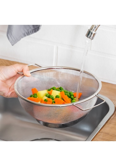 Porsima İvory Kulplu Paslanmaz Çelik Süzgeç Mutfak Eleği Meyve Ve Sebze Yıkama Aparatı Kevgir 20cm Paslanmaz Çelik