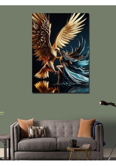Kanvas Tablo Altın Anka Kuşu Ve Kadın 100cmx140cm