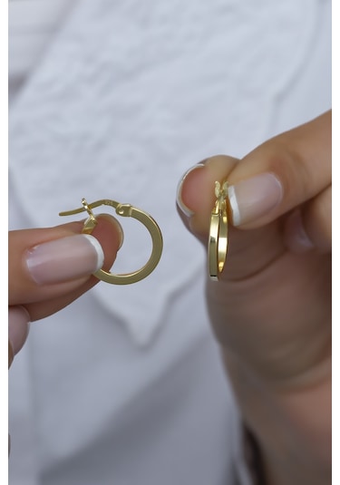 Nereze 925 Ayar Gümüş 15 MM Gold Tamtur Küpe