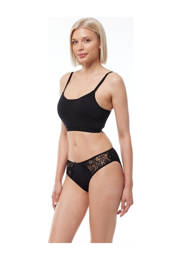 Malabadi Kadın Siyah 3 Lü Paket Pamuk Elastan Dantelli Slip Külot 149 Siyah