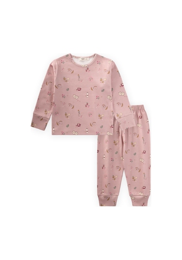 Desenli Mevsimlik Pijama Takım 1-7 Yaş Pudra Pembe Pudra
