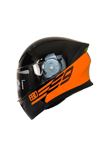 Fazer Motosiklet Çene Açılır Kask Güneş Vizörü Motor Kaskı Eagle Turuncu Siyah