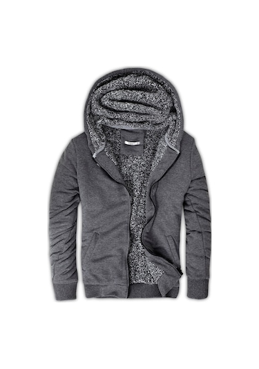 Buratti Içi Kürklü Kapüşonlu  Slim Fit Erkek Sweat 575708 Antrasit