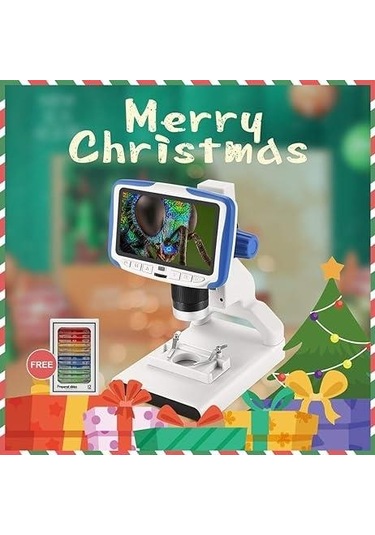 Dijital Masaüstü Mikroskop Kumandalı 2 Mp 5 İnç Lcd Ekran 8 Led Işık Biyolojik Mikroskop Hassas Görüntü