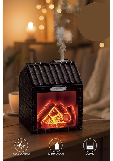H9 Koyu Kahve Şömine Efektli 200ml Sessiz Ultrasonik House Hava Nemlendirici (İthalatçı Garantili)