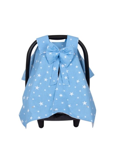 Sevi Bebe Fiyonklu Anakucağı Örtüsü Mavi Yıldızlı Desen