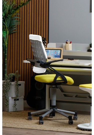 Creo Mobili Yükseklik Ayarlı Vega Plus Çalışma Sandalyesi, Ofis Ve Bilgisayar Koltuğu Beyaz/sarı Gri