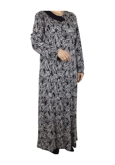 Kadın Desenli Oskar Kumaş Kulplu Elbise Anne4 Siyah