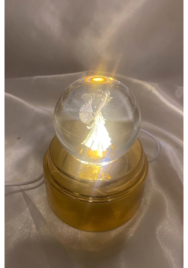 3d Led Işık Cam Küre Tek Renk Kristal Küre Fanta Zi Dekoru Gece Lambası Günışığı Gold Dönene Kaideli 6 Cm Kanatlı Melek