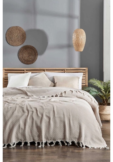 Çift Kişilik Yatak Pikesi Deniz Bej 200 X 230 Cm Çok Renkli