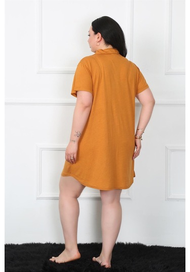 Akbeniz Büyük Beden Penye Düğmeli Hardal Tunik Gecelik 1025-hardal Hardal