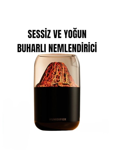 Volkanik Tasarım Dekoratif Gece Lambası Ve Hava Nemlendirici Siyah